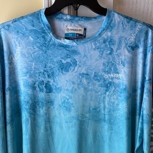 2X Magellan Men’s Outdoors Blue Tie-Dye Shirt. Fish gear Boyfriend Cut